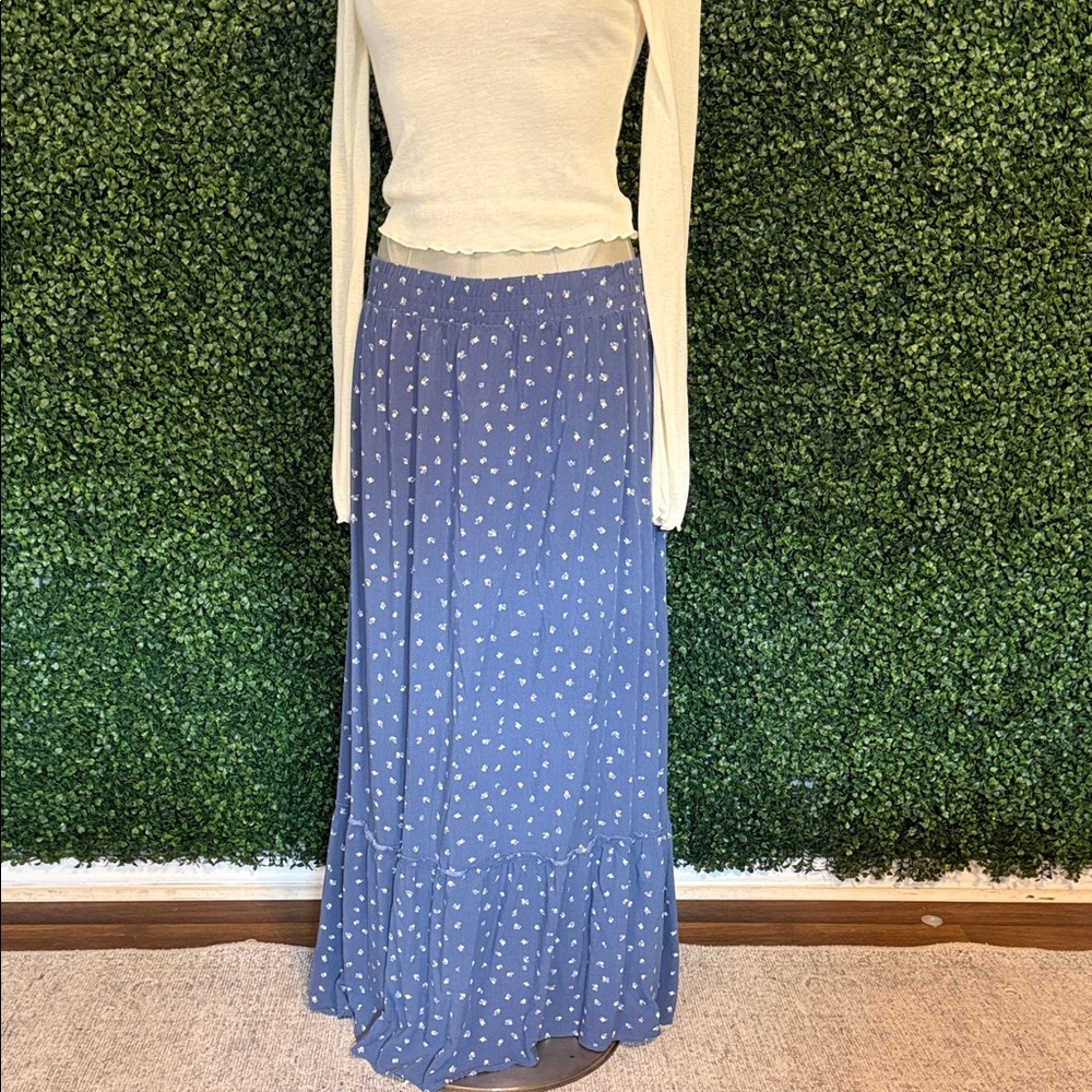 SO Blue Maxi Skirt with White Dots